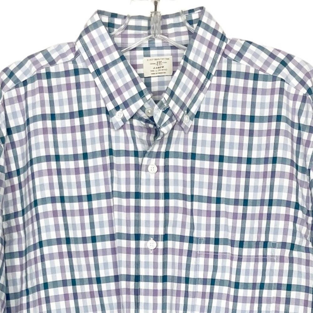 J. Crew White Purple Gray Plaid Long Sleeve Button Down Sz L